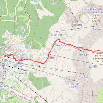 Itinéraire Les Arcs descente Pointe du Petit Fond Blanc, distance, dénivelé, altitude, carte, profil, trace GPS