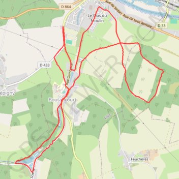 Itinéraire Autour de Boutancourt et Flize, distance, dénivelé, altitude, carte, profil, trace GPS