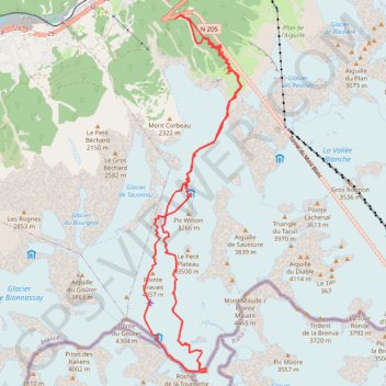 Itinéraire Mont Blanc par les Grands Mulets, distance, dénivelé, altitude, carte, profil, trace GPS