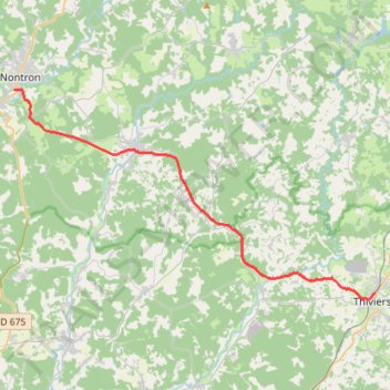 Itinéraire Nontron-Thiviers, distance, dénivelé, altitude, carte, profil, trace GPS
