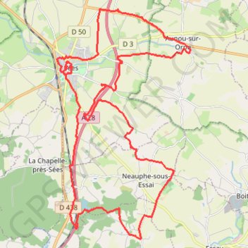 Itinéraire Le Huit Sagien - Sées, distance, dénivelé, altitude, carte, profil, trace GPS