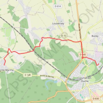 Itinéraire Itinéraire de Sainte-Marthe à 2 Rue du Rosier de Madame Husson, 27190 Conches-en-Ouche, France, distance, dénivelé, altitude, carte, profil, trace GPS