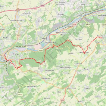 Itinéraire Neuville-en-Condroz, Saint-Severin, Ombret, Tihange, Huy, distance, dénivelé, altitude, carte, profil, trace GPS