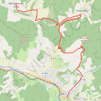 Itinéraire Grande Traversée des PréAlpes : Marignac-en-Diois - Die, distance, dénivelé, altitude, carte, profil, trace GPS