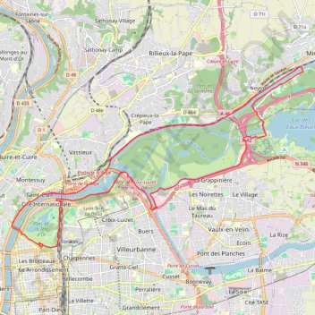 Itinéraire Lyon - De la Tete d'or à Miribel, distance, dénivelé, altitude, carte, profil, trace GPS