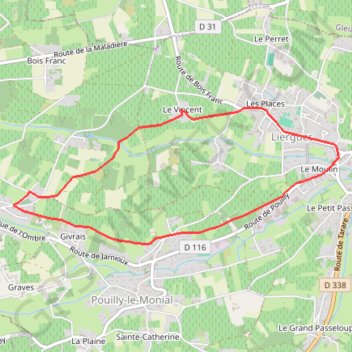 Itinéraire Marche - pierres dorées - vert - Liergues, distance, dénivelé, altitude, carte, profil, trace GPS
