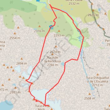 Itinéraire Maladeta, Maldito, d'Astorg, Medio, Coronas depuis la Besurta, distance, dénivelé, altitude, carte, profil, trace GPS