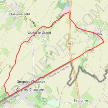 Itinéraire Marche Gognies Chaussée, distance, dénivelé, altitude, carte, profil, trace GPS