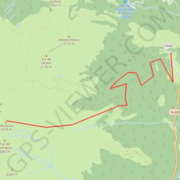Itinéraire Montpius depuis Casau, distance, dénivelé, altitude, carte, profil, trace GPS