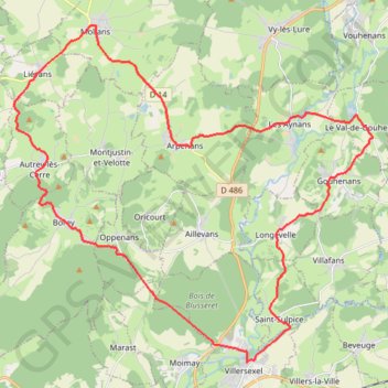 Itinéraire Boucle des Monts de l'Ognon - Villersexel, distance, dénivelé, altitude, carte, profil, trace GPS