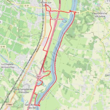 Itinéraire Circuit des Îles - Crêches-sur-Saône, distance, dénivelé, altitude, carte, profil, trace GPS