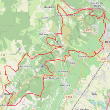Itinéraire Beaune - La Rochepot, distance, dénivelé, altitude, carte, profil, trace GPS