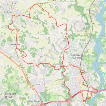 Itinéraire La Chapelle sur Erdre - Treillieres, distance, dénivelé, altitude, carte, profil, trace GPS