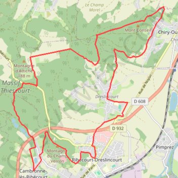Itinéraire Ribécourt Dreslincourt - Boucle de la Montagne d'Attiche, distance, dénivelé, altitude, carte, profil, trace GPS