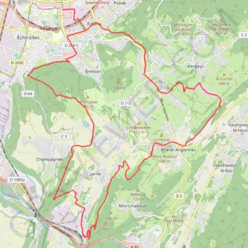 Itinéraire Crêtes d'Herbeys et de Champagnier, distance, dénivelé, altitude, carte, profil, trace GPS