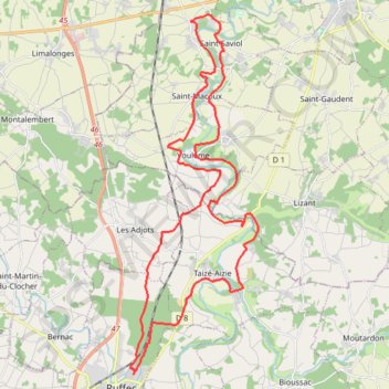 Itinéraire ruffec, distance, dénivelé, altitude, carte, profil, trace GPS