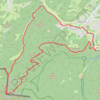 Itinéraire L'Altschossfelsen ou "rochers du vieux château" d'Eppenbrunn, distance, dénivelé, altitude, carte, profil, trace GPS