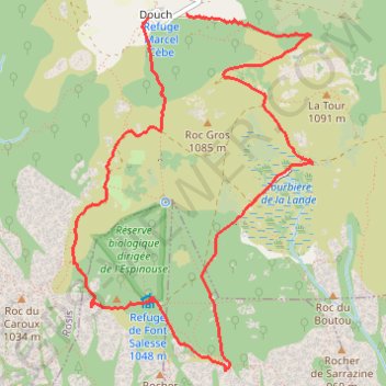 Itinéraire Douch - Caroux, distance, dénivelé, altitude, carte, profil, trace GPS