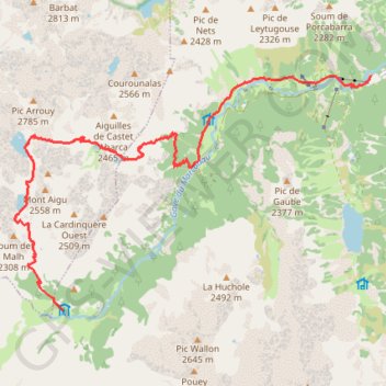 Itinéraire refuge Wallon - lacs Nere - Pourtet - Embarrat, distance, dénivelé, altitude, carte, profil, trace GPS