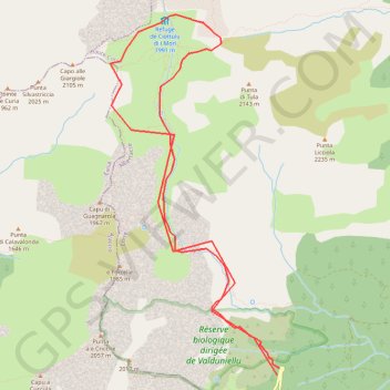 Itinéraire Haute Corse - variante GR20 - le Fer à Cheval - Bergerie de Radule - Gorges du Golo - Refuge de Ciuttulu di i Mori - Bocca di Foggiale, distance, dénivelé, altitude, carte, profil, trace GPS