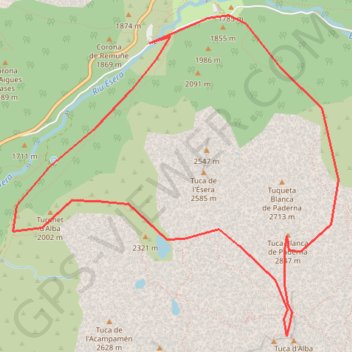Itinéraire Tuca Blanca de Paderna et pico de Alba depuis l'hospice de Benasque, distance, dénivelé, altitude, carte, profil, trace GPS