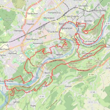 Itinéraire Trail des Forts de Besançon, distance, dénivelé, altitude, carte, profil, trace GPS