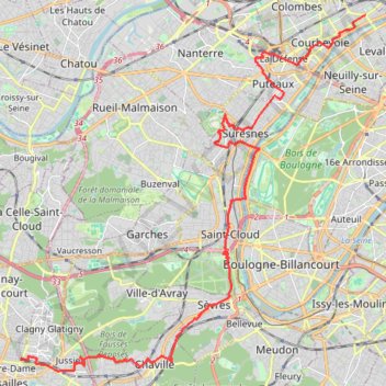 Itinéraire Courbevoie Versailles, distance, dénivelé, altitude, carte, profil, trace GPS