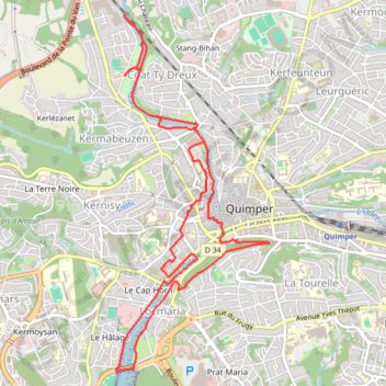 Itinéraire À la découverte de Quimper et ses deux rivières, distance, dénivelé, altitude, carte, profil, trace GPS