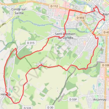 Itinéraire Alencon - Héloup, distance, dénivelé, altitude, carte, profil, trace GPS