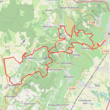 Itinéraire Beaune Baubigny, distance, dénivelé, altitude, carte, profil, trace GPS