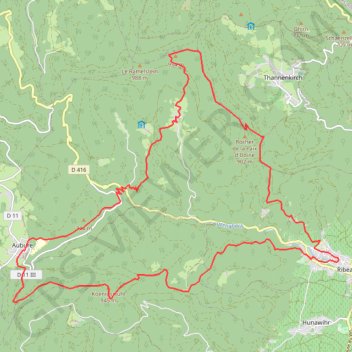 Itinéraire Rando Ribeauvillé-Taennchel-Aubure, distance, dénivelé, altitude, carte, profil, trace GPS