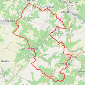 Itinéraire Archiac 33 kms, distance, dénivelé, altitude, carte, profil, trace GPS
