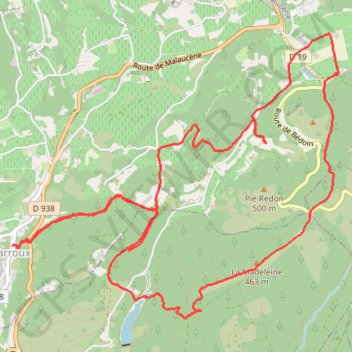 Itinéraire LE BARROUX (84) combe d'Hugues, lac du Paty, distance, dénivelé, altitude, carte, profil, trace GPS