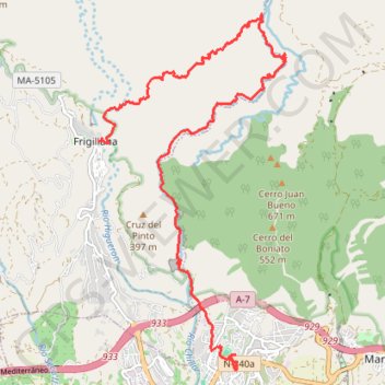 Itinéraire Rio de chillar espagne, distance, dénivelé, altitude, carte, profil, trace GPS