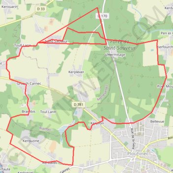 Itinéraire Plouhinec entre terre et mer, distance, dénivelé, altitude, carte, profil, trace GPS