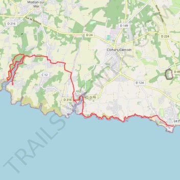 Itinéraire Du Pouldu à Merrien, distance, dénivelé, altitude, carte, profil, trace GPS