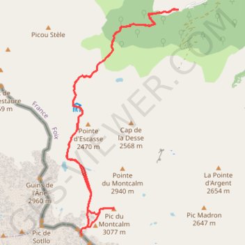 Itinéraire Pic du montcalm et pique d'estats, distance, dénivelé, altitude, carte, profil, trace GPS