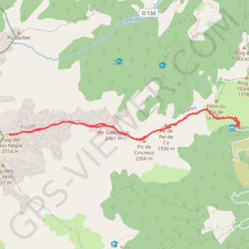 Itinéraire Pic Gallinas, Puig del Roc Negre depuis Batère, distance, dénivelé, altitude, carte, profil, trace GPS