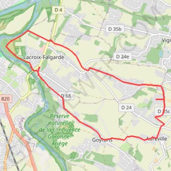 Itinéraire Boucle Lacroix-Falgarde, distance, dénivelé, altitude, carte, profil, trace GPS