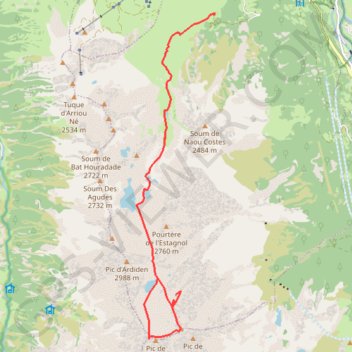 Itinéraire Pic de Carnaré, de Barbe de Bouc, de Chanchou par les lacs d'Ardiden, distance, dénivelé, altitude, carte, profil, trace GPS
