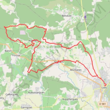 Itinéraire 4 Uzès Les combes (Depart Office de tourisme Uzes) on GPSies.com, distance, dénivelé, altitude, carte, profil, trace GPS