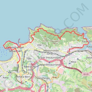 Itinéraire Rando San Sebastian, distance, dénivelé, altitude, carte, profil, trace GPS