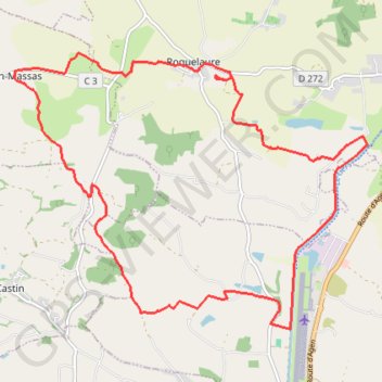 Itinéraire Roquelaure - Castillon-Massas, distance, dénivelé, altitude, carte, profil, trace GPS