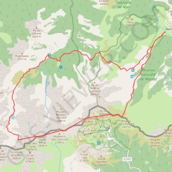 Itinéraire Mantet caranca, distance, dénivelé, altitude, carte, profil, trace GPS