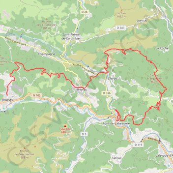 Itinéraire Thueyts-Labaume, distance, dénivelé, altitude, carte, profil, trace GPS