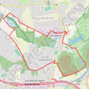 Itinéraire Roost Warendin, distance, dénivelé, altitude, carte, profil, trace GPS