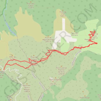 Itinéraire RandoPitons.re #1065 - Le Piton de l'Eau depuis le Textor par la piste et retour par le sentier, distance, dénivelé, altitude, carte, profil, trace GPS
