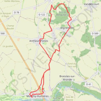 Itinéraire Randonnée à monchy humières les jours heureux, distance, dénivelé, altitude, carte, profil, trace GPS