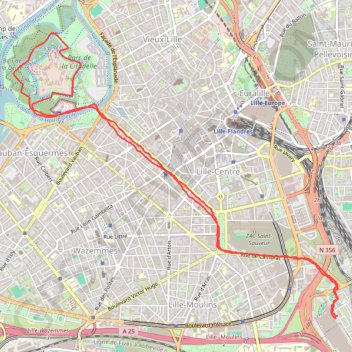 Itinéraire Lille - Parc de la Citadelle, distance, dénivelé, altitude, carte, profil, trace GPS