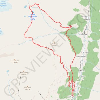 Itinéraire Cabane des Aiguilles Rouges Lac Bleu, distance, dénivelé, altitude, carte, profil, trace GPS